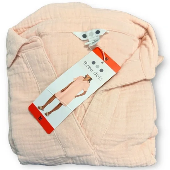 Three Dots Pink Gauze Shirt Dress | Size M | NWT 100% Cotton boho - Picture 3 of 8